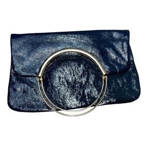 Vintage PARISTYLE Navy Blue Patent Genuine Leather Flap Purse